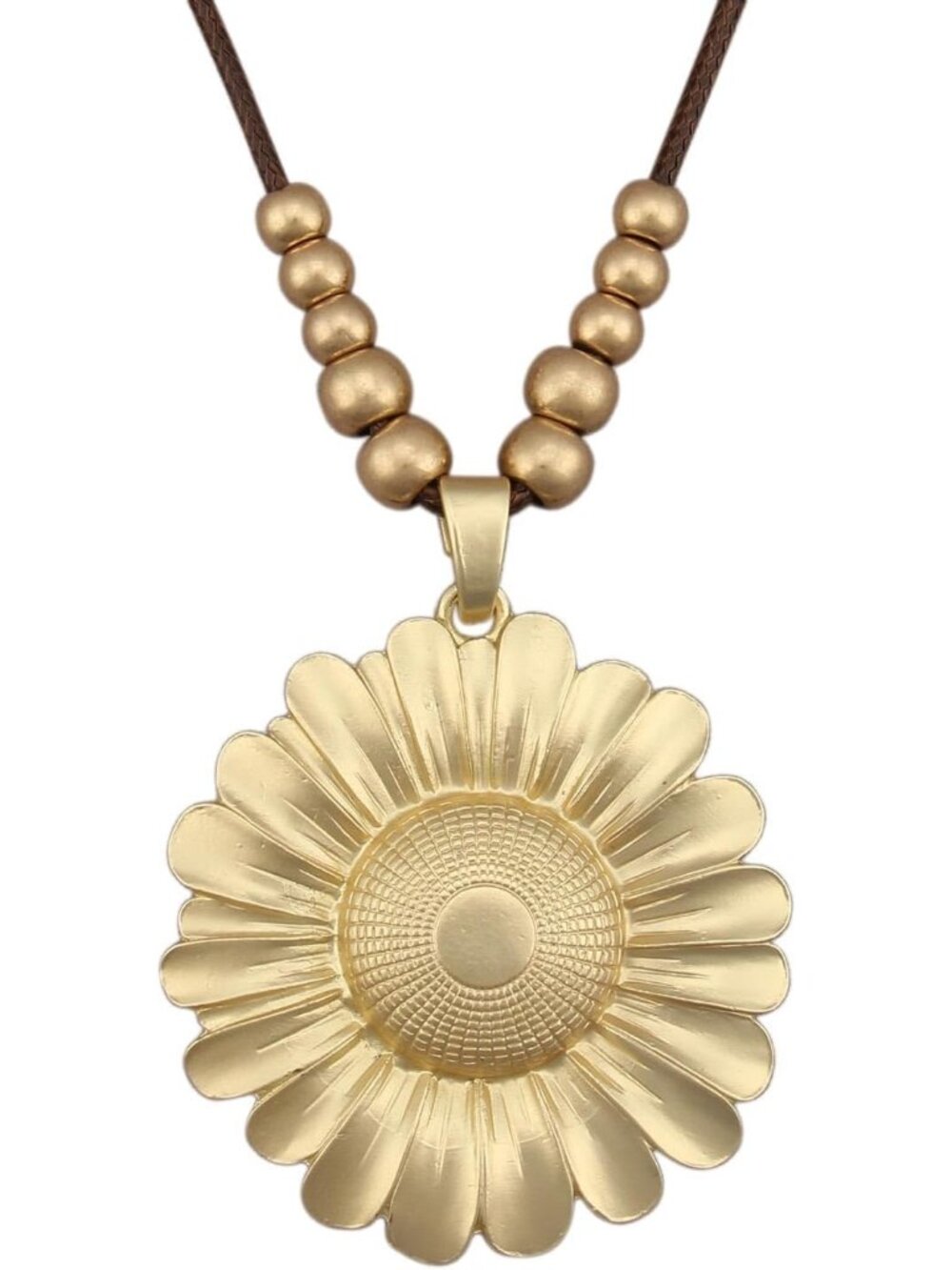 Women's Sunflower Pendant Necklace Boho Matte Gold Floral Long Cord Jewelry